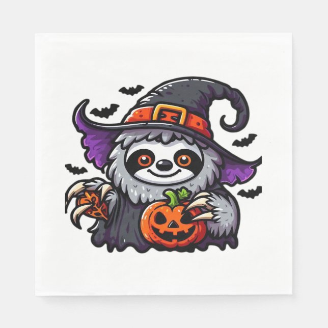 Scary Halloween Sloth Witch Hat Costume Spooky Sea Napkin (Front)