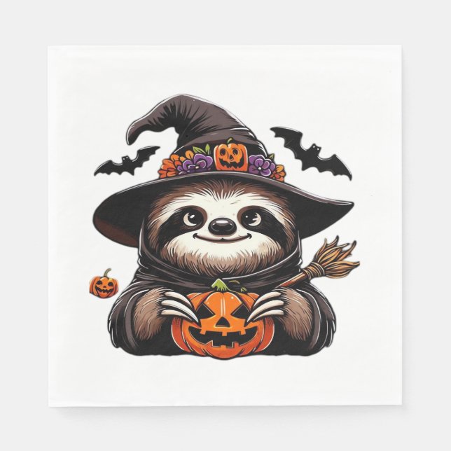 Scary Halloween Sloth Witch Hat Costume Spooky Sea Napkin (Front)