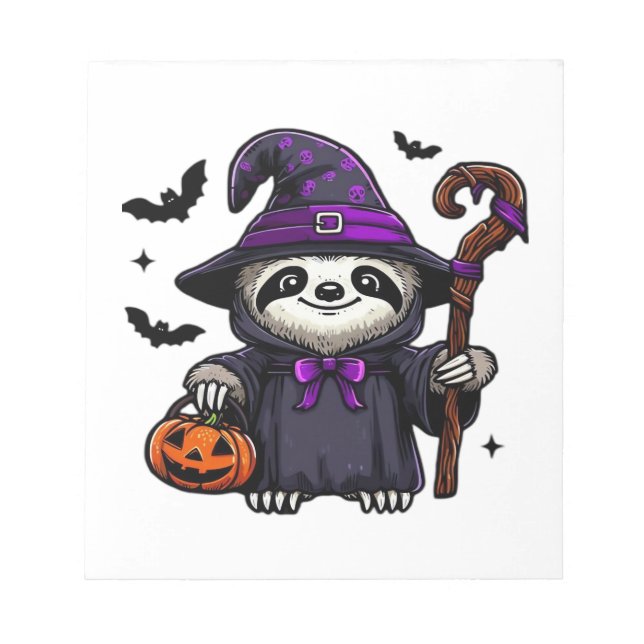 Scary Halloween Sloth Witch Hat Costume Spooky Sea Notepad (Front)