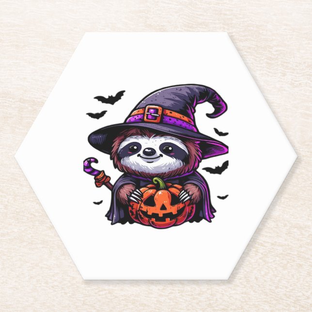 Scary Halloween Sloth Witch Hat Costume Spooky Sea Paper Coaster (Front)
