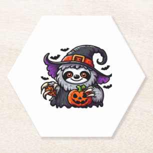 Scary Halloween Sloth Witch Hat Costume Spooky Sea Paper Coaster