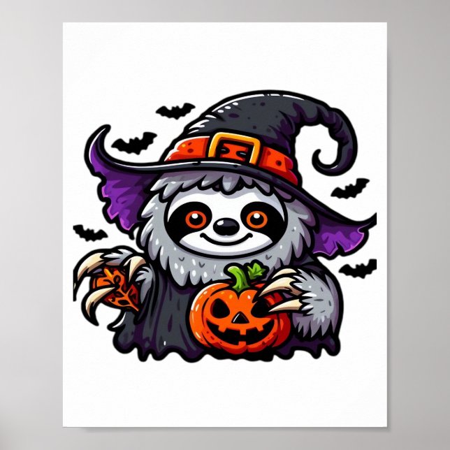 Scary Halloween Sloth Witch Hat Costume Spooky Sea Poster (Front)
