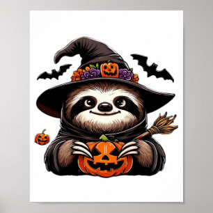 Scary Halloween Sloth Witch Hat Costume Spooky Sea Poster