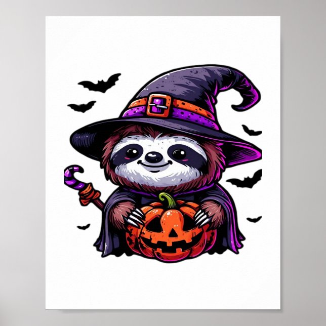 Scary Halloween Sloth Witch Hat Costume Spooky Sea Poster (Front)