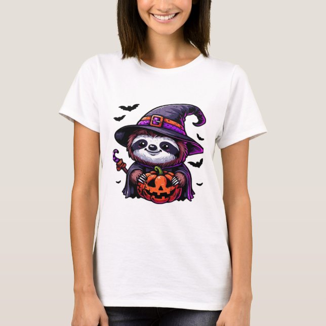 Scary Halloween Sloth Witch Hat Costume Spooky Sea T-Shirt (Front)