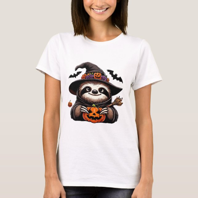 Scary Halloween Sloth Witch Hat Costume Spooky Sea T-Shirt (Front)