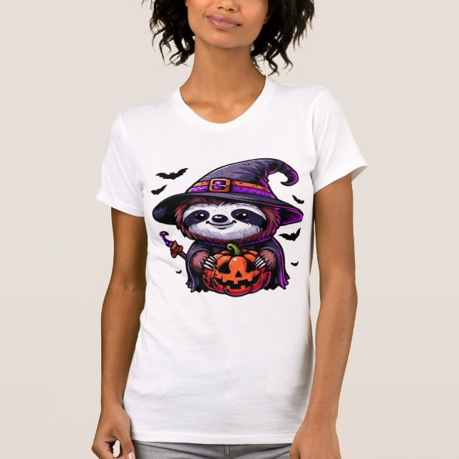 Scary Halloween Sloth Witch Hat Costume Spooky Sea T-Shirt (Front)