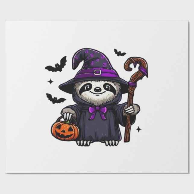 Scary Halloween Sloth Witch Hat Costume Spooky Sea Wrapping Paper (Flat)