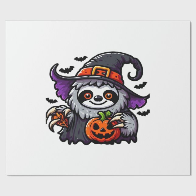 Scary Halloween Sloth Witch Hat Costume Spooky Sea Wrapping Paper (Flat)