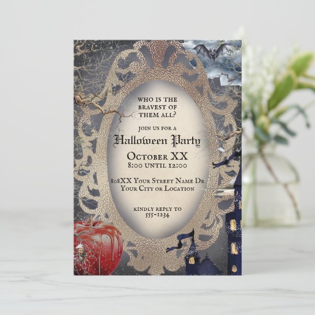 Scary Halloween Snow White Fairytale Theme Invitation (Standing Front)