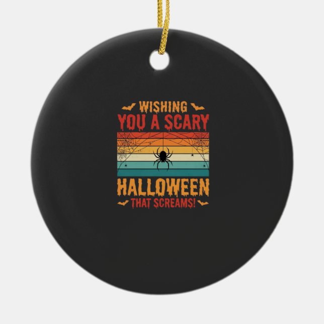 Scary Halloween Spider Web Sunset Design_1 Ceramic Ornament (Front)