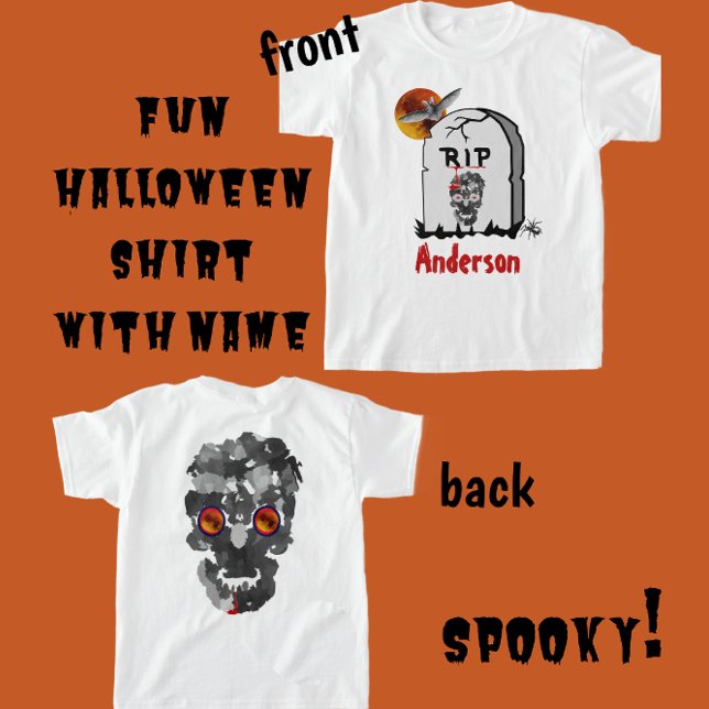 Scary Halloween Tombstone, Bat, Skull and Name T-Shirt (Creator Uploaded)