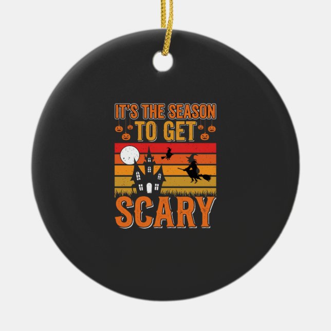 Scary Halloween Witch Haunted House Design_1 Ceramic Ornament (Front)