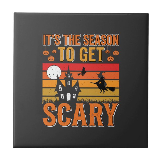 Scary Halloween Witch Haunted House Design_1 Ceramic Tile (Front)