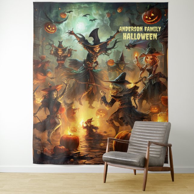 Scary Halloween Witches Hanging Tapestry (In Situ)