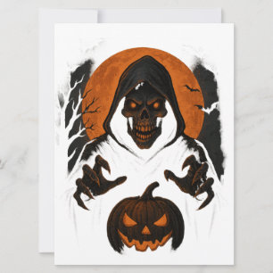Scary Halloween Wizard – Creepy Hooded Skull  Card