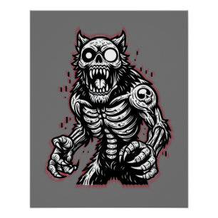 Scary Halloween Zombie Werewolf Poster