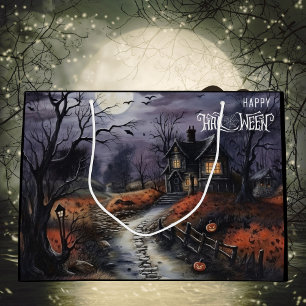 Scary Happy Halloween Haunted House Large Gift Bag