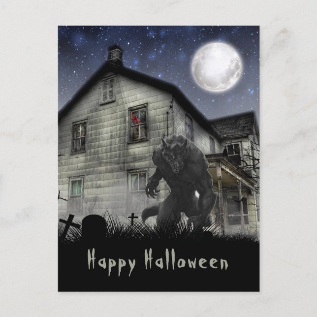 Scary Happy Halloween Werewolf Postcard (Front)