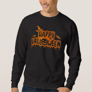 Scary happy halloween with witch hat pumpkin face sweatshirt