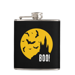 Scary Haunted Halloween Castle Vinyl Wrapped Flask