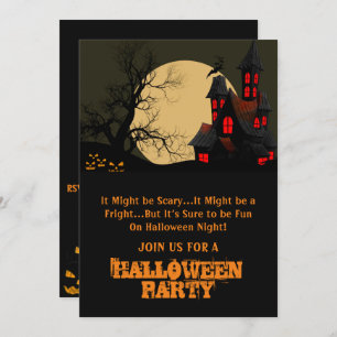 Scary Haunted House and full moon Halloween Party  Invitation
