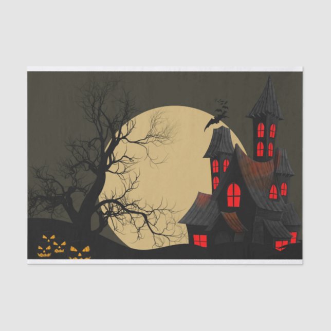 Scary  Haunted House and full moon Halloween Tissue Paper (Front)