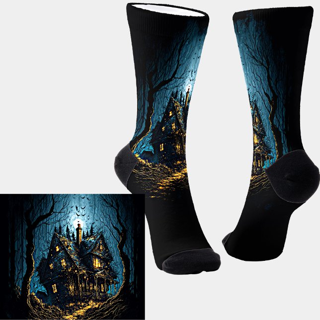 Scary Haunted House at Night on Black Socks (Creator Uploaded)