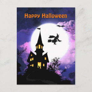 Scary Haunted House Happy Halloween Postcard