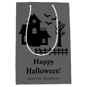 Scary Haunted House Silhouette Happy Halloween Medium Gift Bag