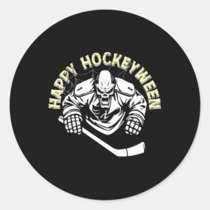 Scary Hockey Player Happy Hockeyween Ice Hockey Ha Classic Round Sticker