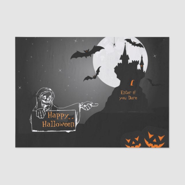 Scary Hunted House Halloween Tissue Paper (Front)
