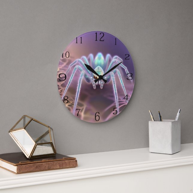 Scary Huntsman 3D Fractal Art Spider, Large Clock (Office)