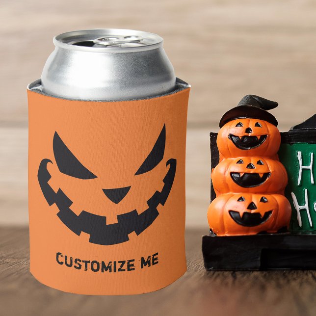 Scary Jack O Lantern Custom Orange Halloween Party Can Cooler (Creator Uploaded)