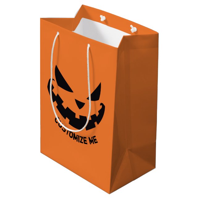 Scary Jack O Lantern Custom Orange Halloween Party Medium Gift Bag (Back Angled)