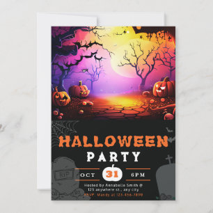 Scary Jack-O' Lantern Full Moon Halloween Invitation