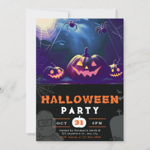 Scary Jack-O' Lantern Full Moon Halloween Invitation
