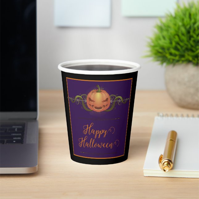 Scary Jack-o-Lantern Halloween | Black Paper Cups (Insitu)