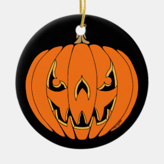 Scary Jack-o'-Lantern Halloween Design Ceramic Ornament