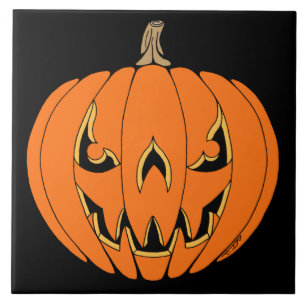 Scary Jack-o'-Lantern Halloween Design Ceramic Tile
