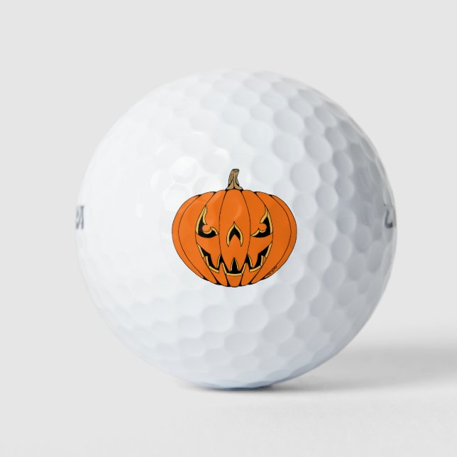 Scary Jack-o'-Lantern Halloween Design Golf Balls (Front)