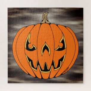 Scary Jack-o'-Lantern Halloween Design Jigsaw Puzzle