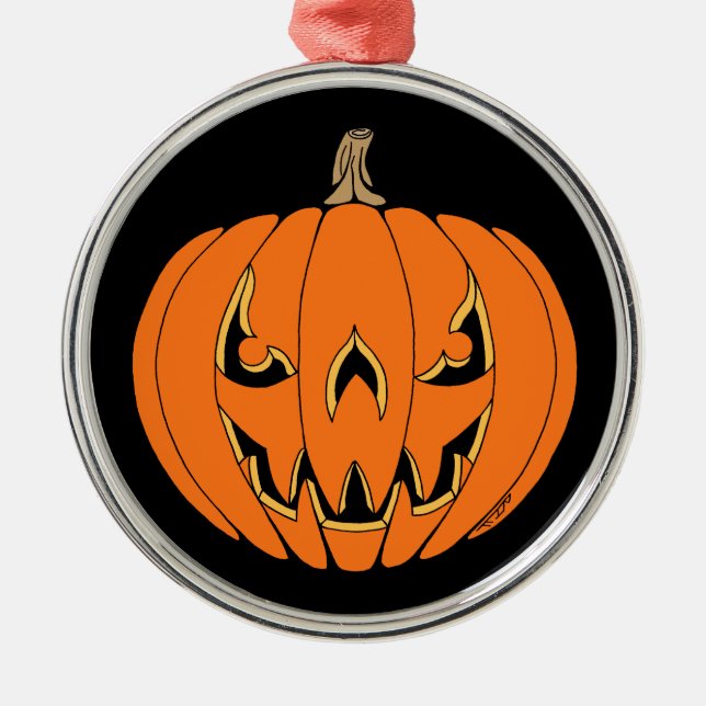 Scary Jack-o'-Lantern Halloween Design Metal Ornament (Front)