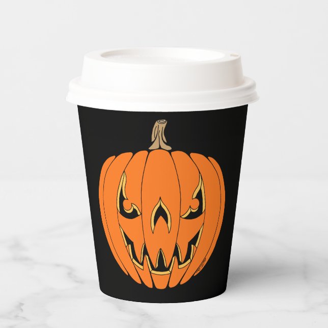 Scary Jack-o'-Lantern Halloween Design Paper Cups (Front)