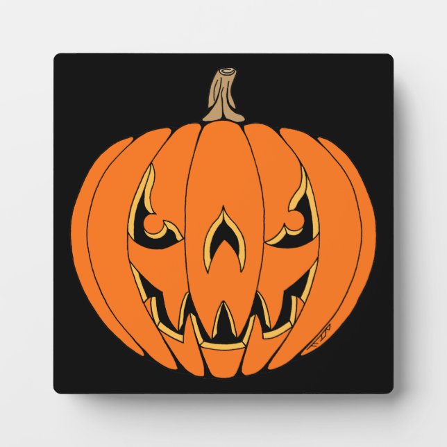 Scary Jack-o'-Lantern Halloween Design Plaque (Front)