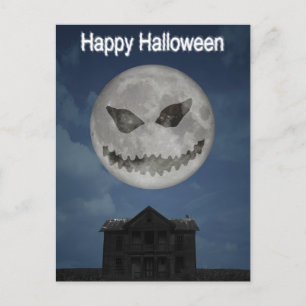 Scary Jack O Lantern Halloween Moon Postcard