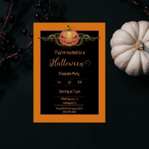 Scary Jack-o-Lantern Halloween   Orange Invitation