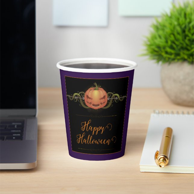 Scary Jack-o-Lantern Halloween | Purple Paper Cups (Insitu)