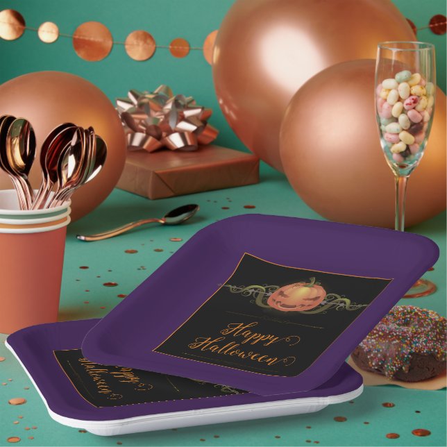 Scary Jack-o-Lantern Halloween | Purple Paper Plate (Multi)