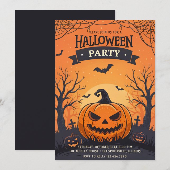 Scary Jack-O-Lantern Kids Halloween Party Invitation (Front/Back)